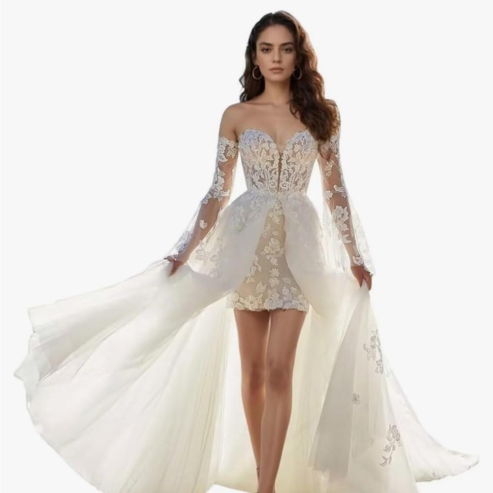 Elegant ivory Lace Off-Shoulder Dress